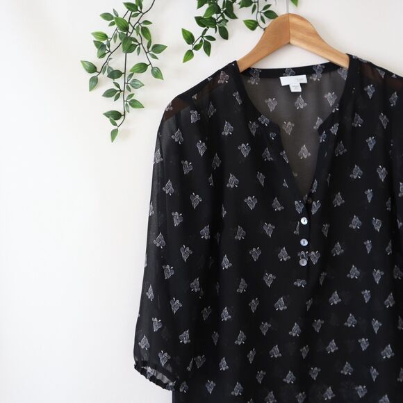 J.Jill Black Printed Sheer Polyester Cover Up Dress Size XS PETITE - Picture 2 of 4